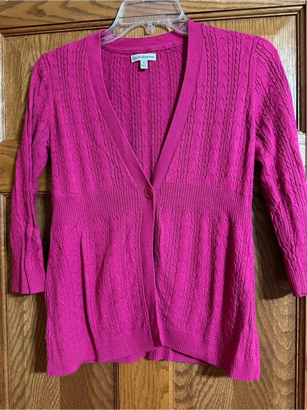 croft & barrow Women's Bright Fuchsia Cable-Knit Cardigan